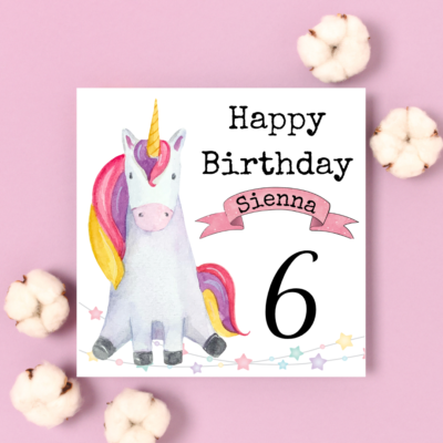 unicorn personalised birthday card